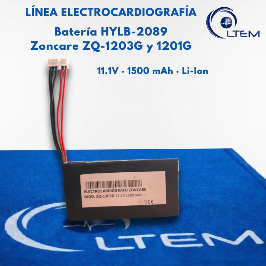 Batería HYLB-2089 de 11.1 V y 1500 mAh para electrocardiógrafo Zoncare ZQ-1203G, foto real con su etiqueta