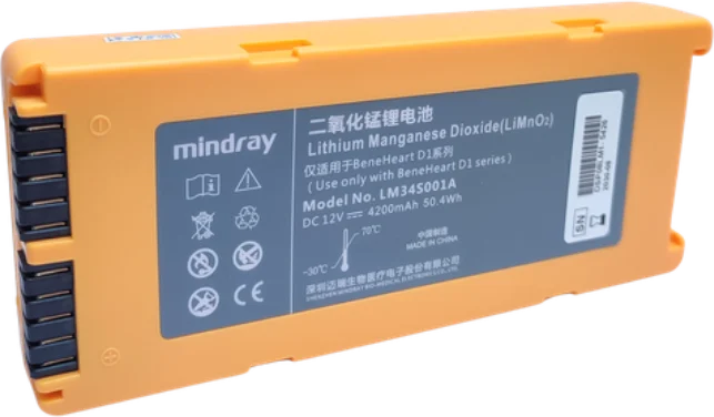 Batería LM34S001A para desfibrilador Mindray BeneHeart D1, foto real sin fondo