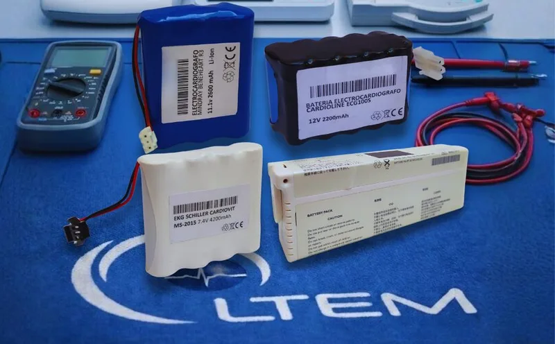 Baterías para electrocardiógrafo sobre el tapete de LTEM, foto real